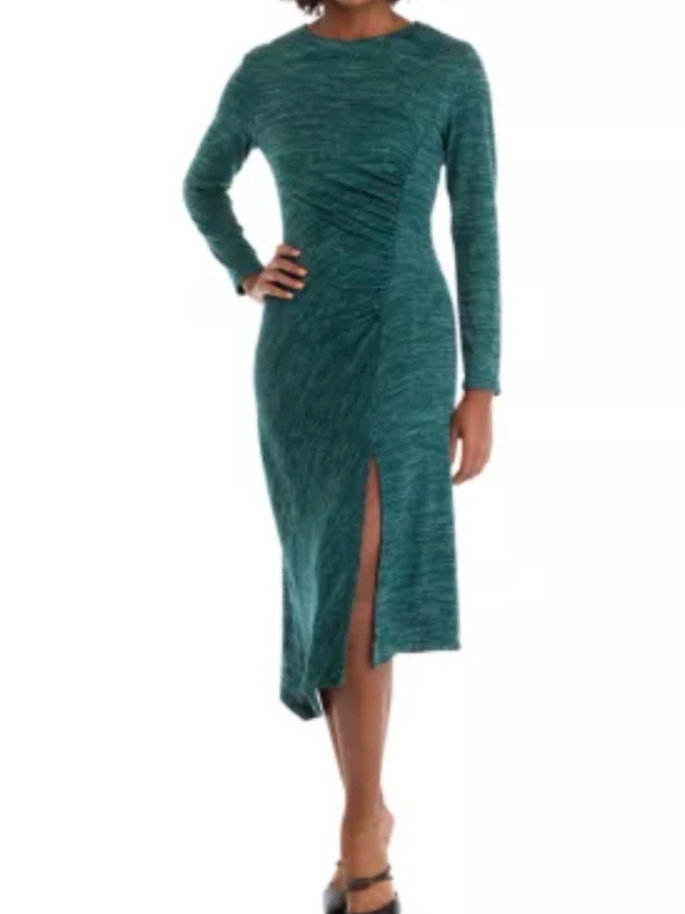 Julian Taylor Teal Long-Sleeve Midi Dress with Front Slit